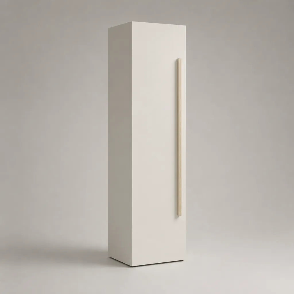 Colonne de rangement rectangulaire en panneau de particules mélaminé blanc avec poignée en aluminium champagne, 30 × 30 × 120 cm