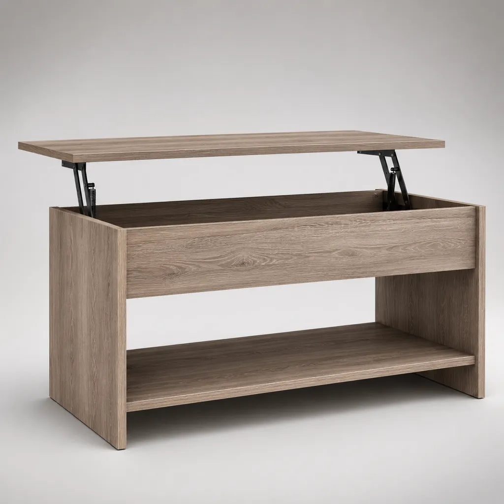 Table basse relevable rectangulaire en panneaux de particules mélaminés, chêne gris et noir, 100 × 50 × 50 cm