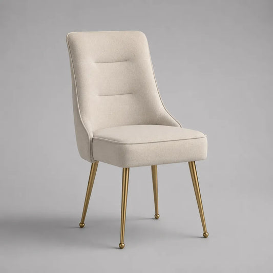 Chaise rembourrée en tissu beige avec pieds en acier doré, 49 × 57 × 86 cm