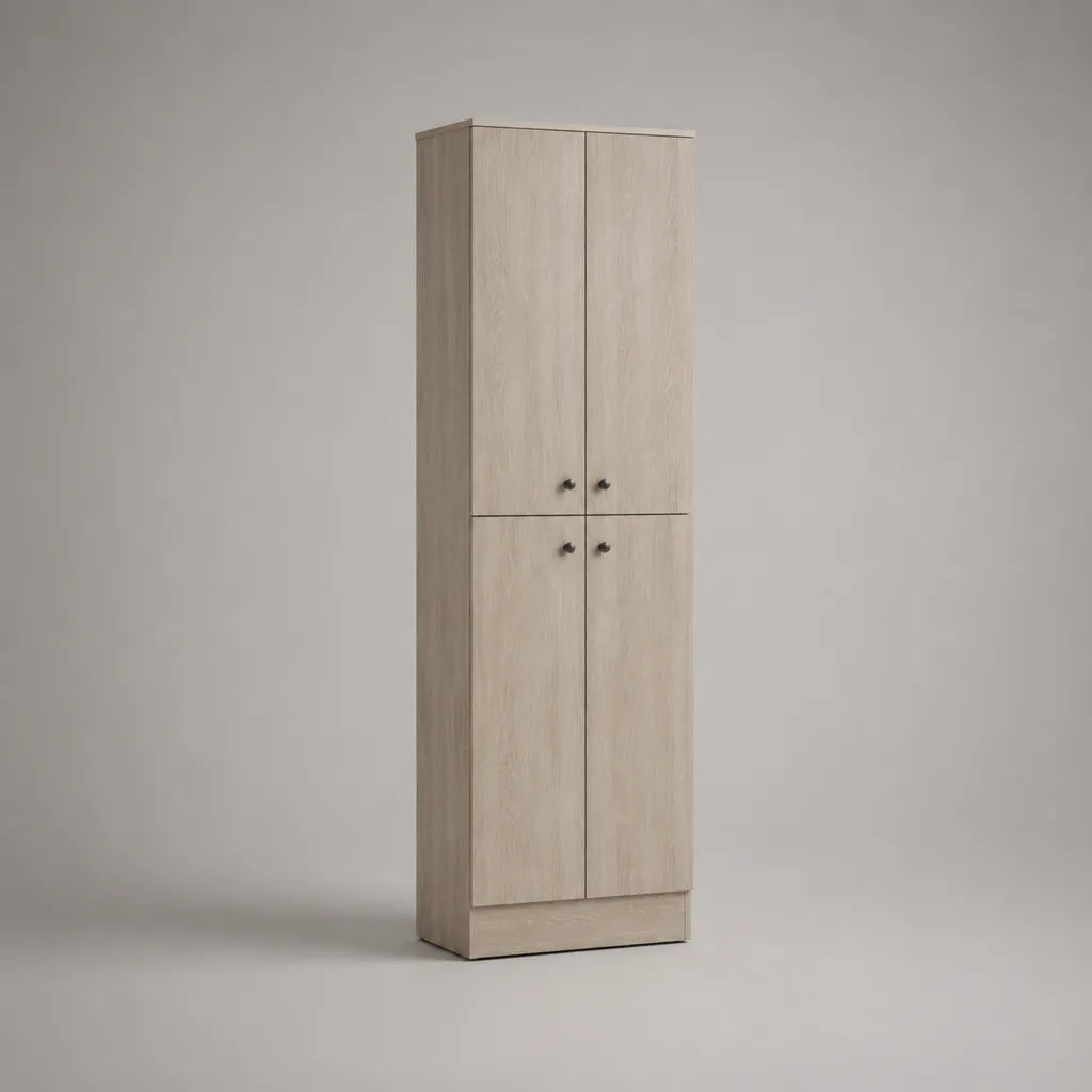 Armoire de rangement haute à 4 portes en panneaux de particules mélaminés effet chêne beige, 60 × 35 × 180 cm