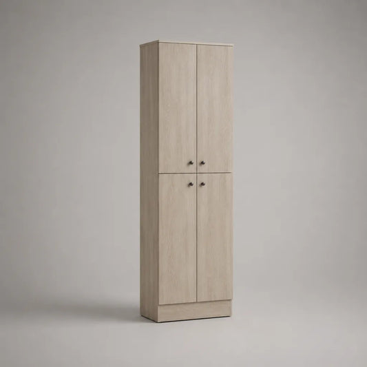 Armoire de rangement haute à 4 portes en panneaux de particules mélaminés effet chêne beige, 60 × 35 × 180 cm