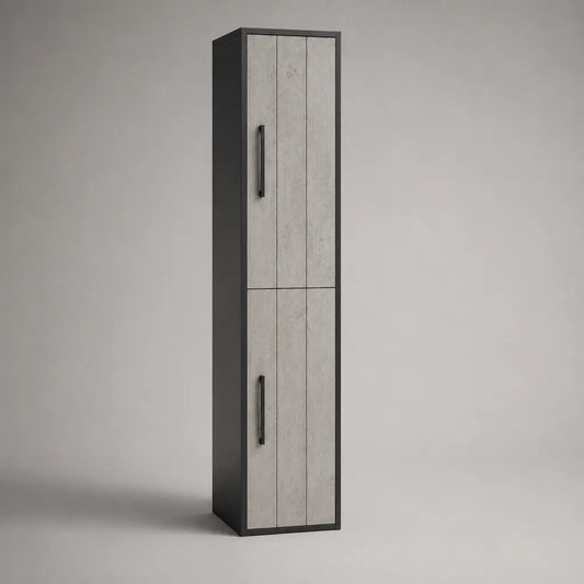 Colonne de salle de bains sur pied en panneaux de particules mélaminés gris béton et noir, 30 × 30 × 180 cm
