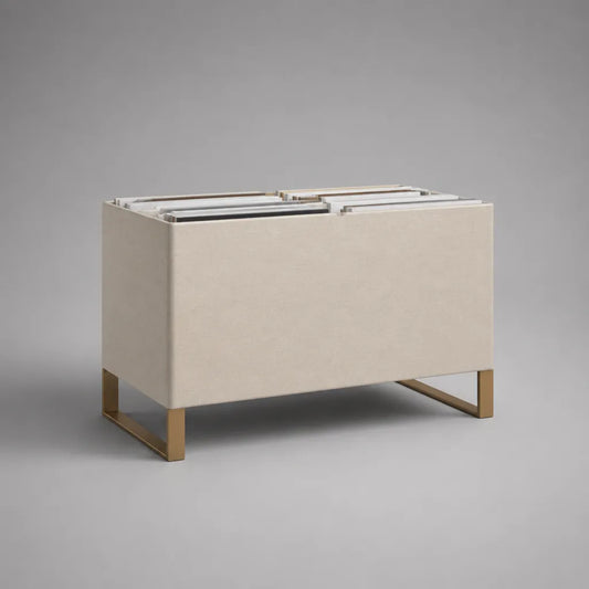 Meuble de classement rectangulaire pour dossiers suspendus en polyester et acier, beige et doré, 80 × 40 × 60 cm