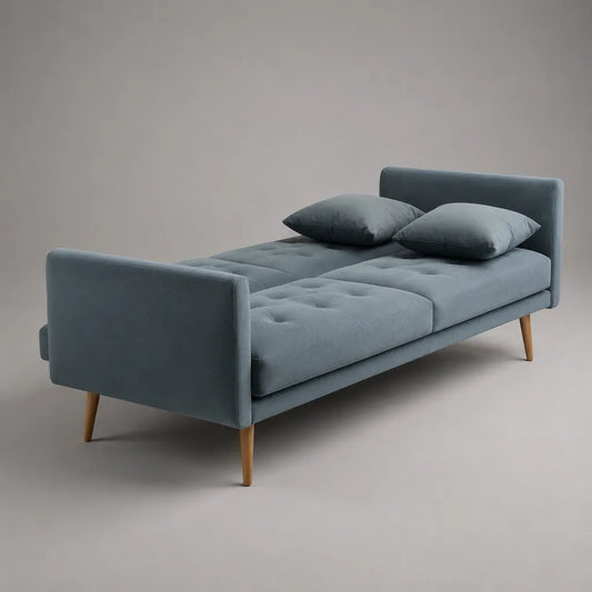 Canapé-lit convertible 2 places en velours polyester bleu gris, 190 × 85 × 82 cm